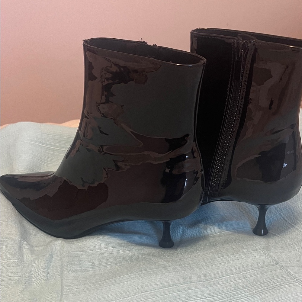 Zara Glossy Black Heeled Boots